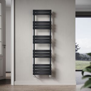Elegant 1600 x 450mm Heated Towel Rail Black Modern Bathroom Radiator, Flat Panel Design ,Central Heating Towel Warmers, Exclude Valves