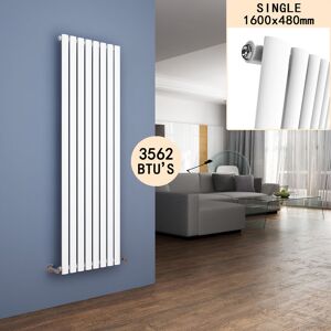 Elegant - 1600 x 480mm Vertical Column Radiator White Oval Single Panel Designer Radiator Heater