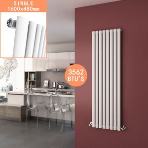 Elegant - 1600 x 480mm Vertical Column Radiator White Oval Single Panel Designer Radiator Heater