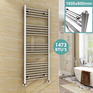 Elegant - 1600 x 600 mm Chrome Efficient Rads Straight Towel Rail Radiator Bathroom Heated + Chrome Thermostatic Radiator Valves