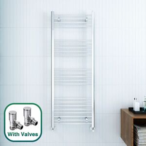 Elegant - 1600 x 600mm Chrome Heated Towel Rail Designer Bathroom Radiator + Angled Radiator Valves
