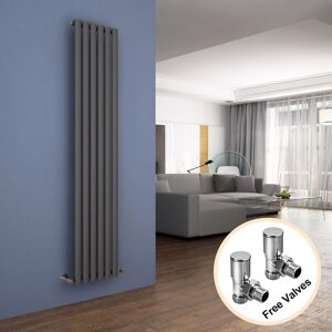 Elegant - 1800 x 360 mm Modern Anthracite Vertical Column Rads Efficient Single Oval Panel Designer Bathroom Radiator + Angled Radiator Valves