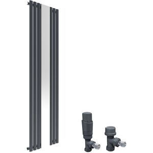 1800 x 500 mm Anthracite Vertical Column Designer Mirror Radiator Oval Single Panel Modern Heater + Angled Radiator Valves - Elegant