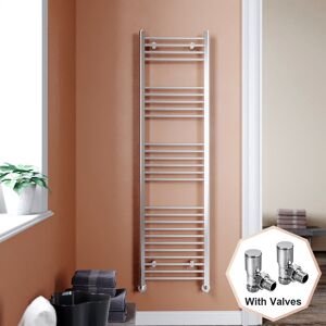 Elegant - 1800 x 500 mm Chrome Designer Efficient Heated Towel Rail Radiator + Angled Radiator Valves