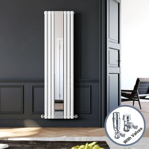 Elegant - 1800 x 500 mm White Modern Vertical Column Mirror Radiator Oval Single Panel Designer Heater + Chrome Thermostatic Radiator Valves