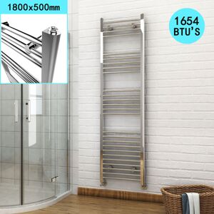 ELEGANT 1800 x 500mm Chrome Heated Towel Rail Designer Bathroom Radiator + Anthracite Thermostatic Radiator Valves
