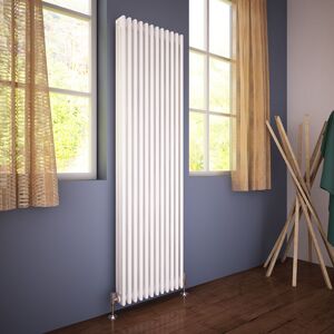 ELEGANT 1800 x 550 mm White Cast Iron Triple Radiator Traditional Panel Designer Bathroom Radiator 3 Column + Chrome Thermostatic Radiator Valves