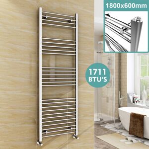 ELEGANT 1800 x 600 mm Chrome Designer Straight Towel Rail Radiator Bathroom Heated + Chrome Thermostatic Radiator Valves