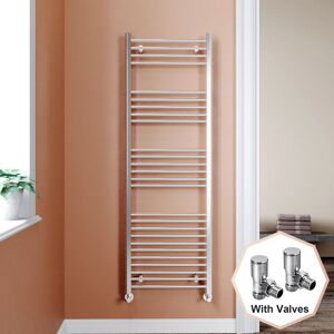 ELEGANT 1800 x 600 mm Chrome Modern Straight Towel Rail Radiator Bathroom Heated + Angled Radiator Valves