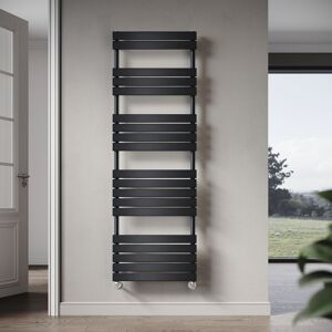 Elegant - 1800 x 600mm Heated Towel Rail Black Modern Bathroom Radiator, Flat Panel Design ,Central Heating Towel Warmers, Exclude Valves