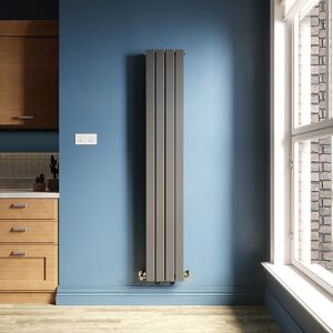 Elegant - Anthracite Vertical Radiator Double Flat Panel 1800x304mm Designer Heater with Angled Radiator Valves
