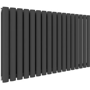 Elegant - 600 x 1003 mm Anthracite Efficient Column Radiator Low Carbon Steel Radiator Double Oval Panel Designer Radiator + Chrome Thermostatic