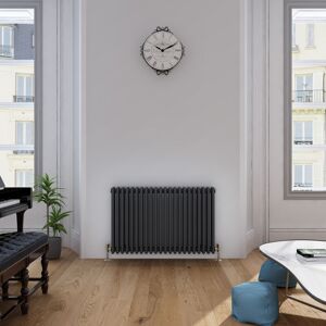 Elegant - 600 x 1010 mm Anthracite Traditional 3 Column Anthracite Heated Towel Rail efficient Radiator + Chrome Thermostatic Radiator Valves