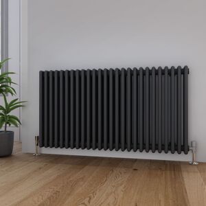 Elegant - 600 x 1190 mm Anthracite Designer Radiator Horizontal Column Radiator Heater Traditional 3 Column + Chrome Thermostatic Radiator Valves