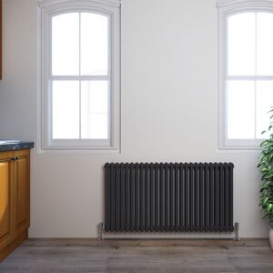 Elegant - 600 x 1190 mm Rads Traditional Radiator Cast Iron Style Horizontal Radiator Anthracite Triple Horizontal Column Rads