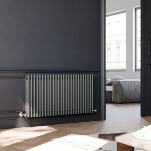 Elegant - 600 x 1190 mm Traditional Radiator Cast Iron Style Horizontal Radiator Anthracite Triple Horizontal Column Radiators + Anthracite