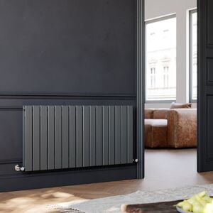 Elegant - 600 x 1216 mm Anthracite Radiator Column Double Flat Panel High Heat Output Radiator Heater + Chrome Thermostatic Radiator Valves