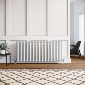 Elegant - 600 x 1400 mm Traditional Efficient Radiator Cast Iron Style Horizontal Radiator White Triple Horizontal Column Radiators + Anthracite