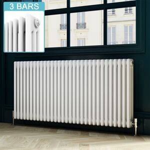 Elegant - 600 x 1400 mm Traditional Rads Cast Iron Style Horizontal Radiator White Triple Horizontal Column Radiators 3 Column + Anthracite