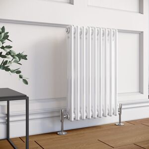 Elegant - 600 x 420mm Double Bar Traditional Horizontal Column Radiator White with Chrome Thermostatic Radiator Valves
