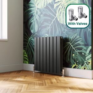 Elegant - 600 x 600 mm Anthracite Vertical Column Radiator Double Flat Panel Designer Bathroom Radiator + Angled Radiator Valve