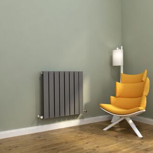 Elegant - 600x608mm Anthracite Designer Radiator Horizontal Flat Panel Double Panel Radiator with Angled Radiator Valves