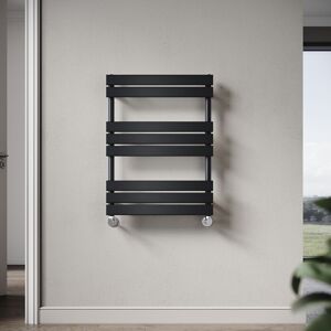 Elegant 800 x 600mm Heated Towel Rail Black Modern Bathroom Radiator, Flat Panel Design ,Central Heating Towel Warmers, Exclude Valves