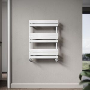 Elegant - 800 x 600mm Heated Towel Rail White Modern Bathroom Radiator, Flat Panel Design, Central Heating Towel Warmers, Exclude Valves