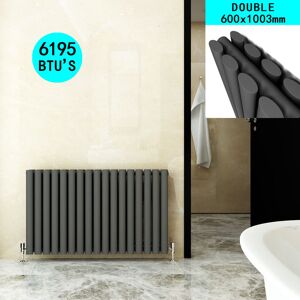 Elegant - Anthracite Radiators Horizontal Double Heater 600 x 1003 mm Column Oval Panel Central Heating Designer Bathroom Radiator