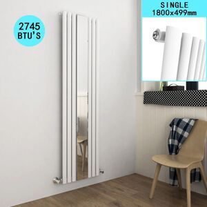 Elegant - Bathroom Radiator Vertical Column 1800 x 499 mm Oval Single Panel Designer Heater White Mirror Radiator
