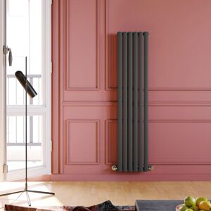 Elegant - Central Heating Radiator 1600 x 354mm Vertical Anthracite Single Panel Oval Column Rad + Angled Radiator Valves