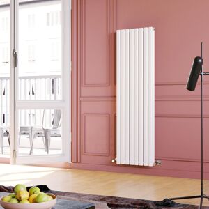 Elegant - Central Heating Radiator 1600 x 472mm Vertical White Double Panel Oval Column Rad + Angled Radiator Valves