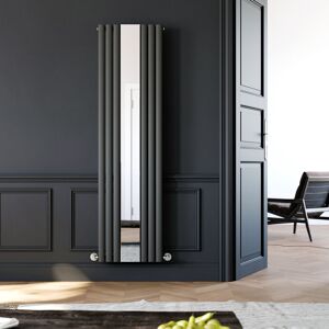 Elegant - Central Heating Radiator 1800 x 500mm Vertical Anthracite Oval Column Panel Heating with Mirror + Angled Radiator Valves