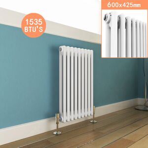 Elegant - Central Heating White 600 x 420 mm Traditional Radiator Cast Iron Style Horizontal Radiator White Double Horizontal Column Radiator