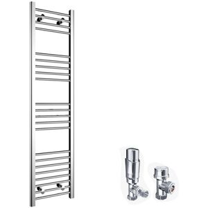 ELEGANT Chrome Heated Towel Rail Straight Designer Bathroom Radiator (1600x400mm) + Chrome Thermostatic Radiator Valves