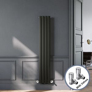 Elegant - Designer Black Vertical Radiator 1600 x 272mm Single Panel Flat Panel Rads with Chrome Angled Radiator Valves