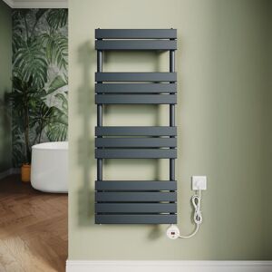 Elegant - Electric Heated Towel Rail Smart WiFi Thermostatic Dryer Flat Panel Wall Mounted Warmer 600W Anthracite 1200x500mm