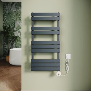 ELEGANT Electric Heated Towel Rail Smart WiFi Thermostatic Dryer Flat Panel Wall Mounted Warmer 600W Anthracite 1000x500mm
