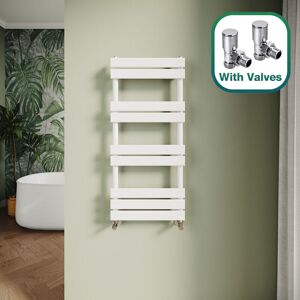 Elegant - Modern Central Heating Towel Radiator Bathroom Flat Panel Heated Towel Rail 1000x450mm White + Angled Radiator Valves