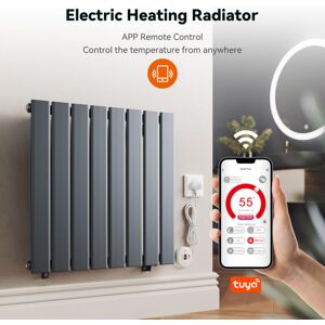 Elegant - Smart WiFi Thermostatic Electric Radiator Flat Panel Anthracite Wall Mounted Heater No Plumbing 600W 630x604mm