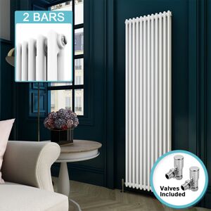 ELEGANT Traditional Column Radiator Cast Iron Style Radiator Vertical Radiator 1800 White Double Radiator Rads with Valves 1800 x 550 mm