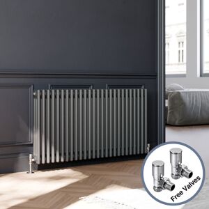 Elegant - Traditional Horizontal Radiator Anthracite Triple Column Radiator Central Heating Column Rads 600 x 1190 mm with Valves
