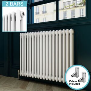 ELEGANT Traditional Horizontal Radiator White Double Radiator Central Heating Column Rads With Valves 600 x 812 mm