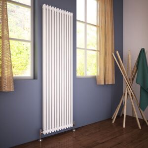 Elegant - Traditional Radiator 1800 x 560mm Vertical Double Column Cast Iron Style Radiator White + Angled Radiator Valves