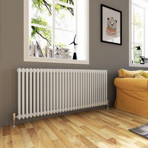 Elegant - Traditional Radiator 600 x 1484mm Horizontal Double Column Cast Iron Style Radiator White + Angled Radiator Valves
