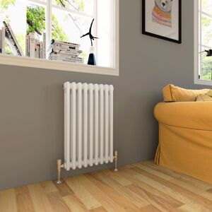 ELEGANT Traditional Radiator 600 x 420mm Horizontal Double Column Cast Iron Style Radiator White + Angled Radiator Valves