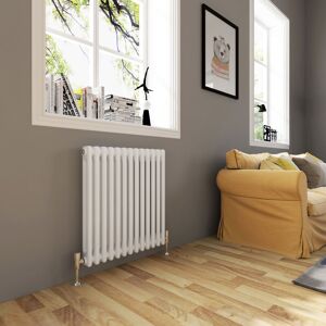 Elegant - Traditional Radiator 600 x 605mm Horizontal Double Column Cast Iron Style Radiator White + Angled Radiator Valves