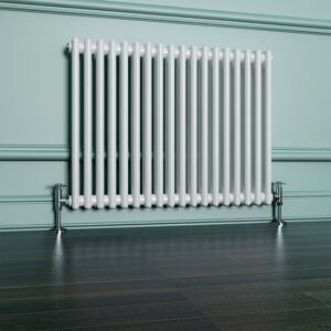 Elegant - Traditional Radiator 600 x 830mm Horizontal Double Column Cast Iron Style Radiator White + Angled Radiator Valves