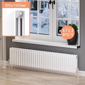 Elegant - Traditional Radiator White 300 x 1505 mm Cast Iron Style Triple Rads Designer Horizontal Column Radiator