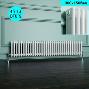 Elegant - Traditional Radiator White 300 x 1505 mm Designer Horizontal Column Radiator Cast Iron Style Triple Rads